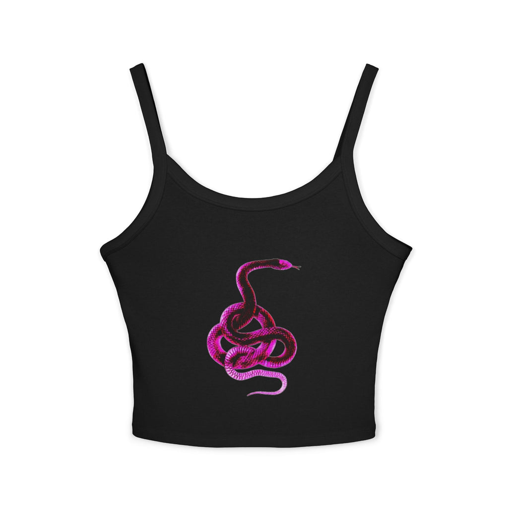 Top corto a canotta rosa con serpente