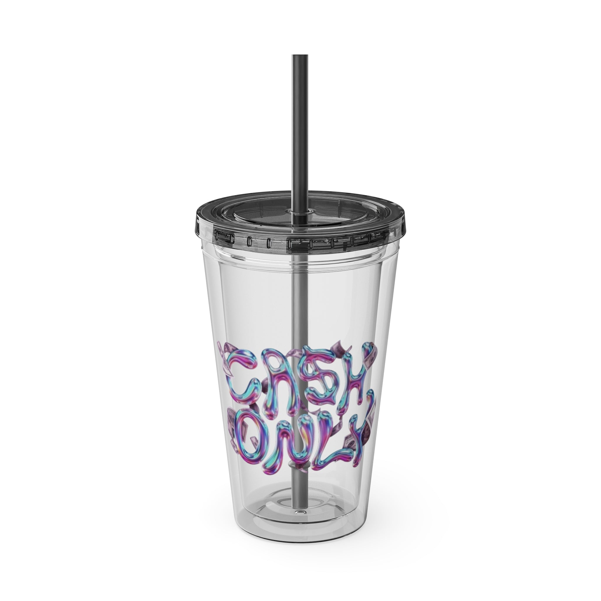 Ca$h Only Tumbler with Straw, 16oz