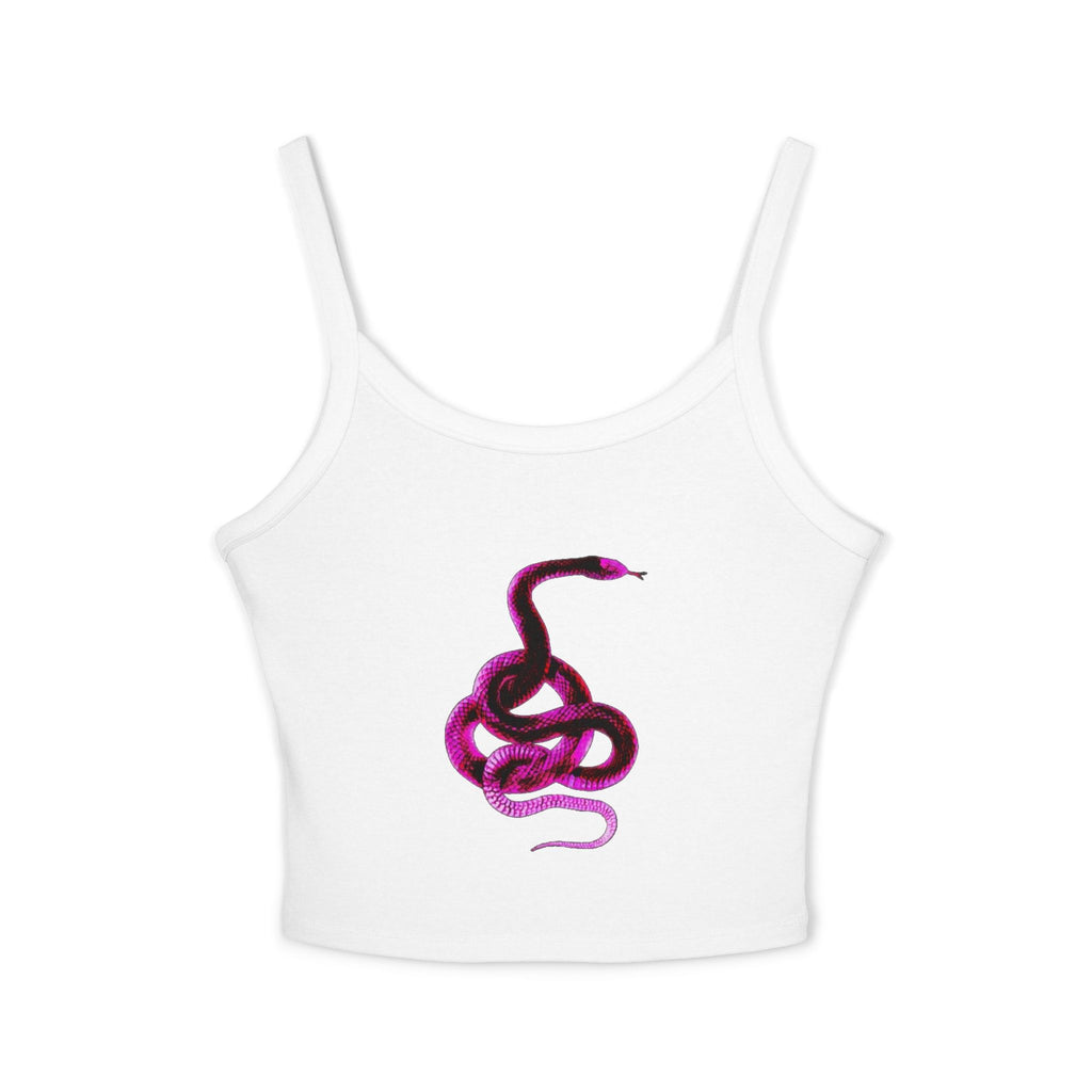 Top corto a canotta rosa con serpente