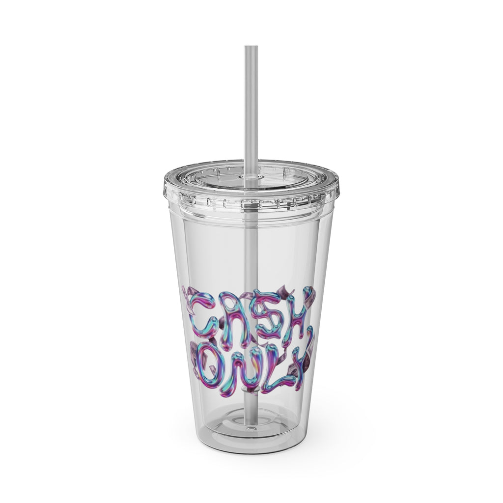 Bicchiere "Solo Contanti" con Cannuccia, 470ml